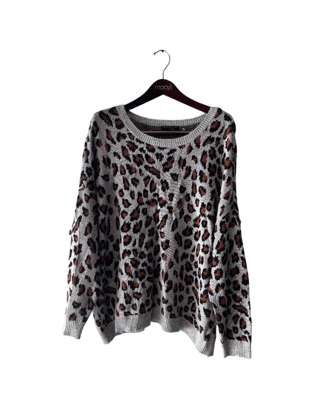 Signature Studio Women's Grey Leopard Print Plus Size Knit Sweater 2X